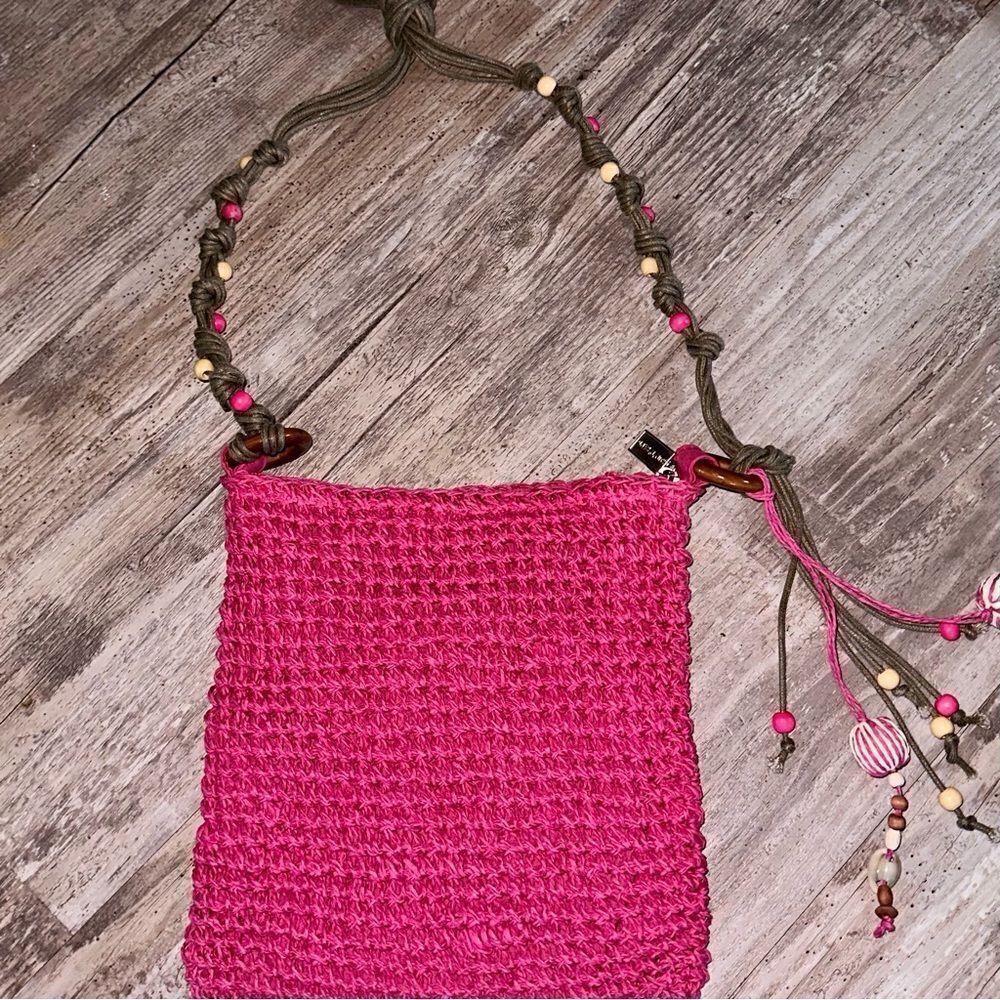 SUN & SAND Raffia Cross Body Handbag Beaded Detailing Zip Top lined braided